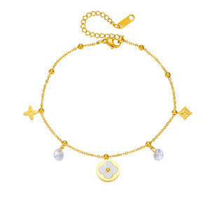 18k gold plated mother of pearl| hallow clover bracelet