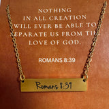Romans 8:39 Gold Bar Necklace