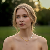 Heart chain Andy T-bar with freshwater pearl necklace