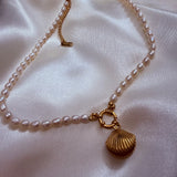 Freshwater pearl seashell  inlay 18k gold plated