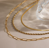 3 Layered in paperclip, twisted, & herringbone 18K GP
