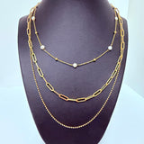 Paper clip fresh water pearl simple 3 layered necklace 16-20”