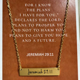 Jeremiah 29:11 gold bar necklace