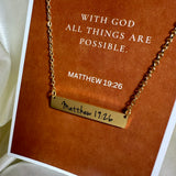 Matthew 19:26 Gold Bar Necklace