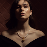 Freshwater pearl seashell  inlay 18k gold plated