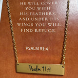 Psalm 91:4 gold bar necklace