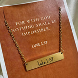 Luke 1:37 Gold Bar Necklace