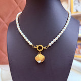 Freshwater pearl seashell  inlay 18k gold plated