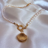 Freshwater pearl seashell  inlay 18k gold plated