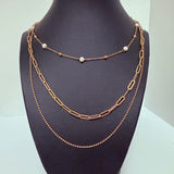 Paper clip fresh water pearl simple 3 layered necklace 16-20”