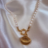 Freshwater pearl seashell  inlay 18k gold plated