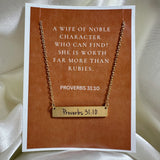 Proverbs 31:10 Gold Bar Necklace