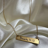 Proverbs 31:10 Gold Bar Necklace