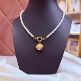 Freshwater pearl seashell  inlay 18k gold plated