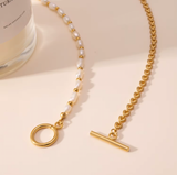 Heart chain Andy T-bar with freshwater pearl necklace