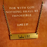 Luke 1:37 Gold Bar Necklace