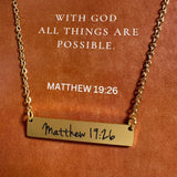 Matthew 19:26 Gold Bar Necklace