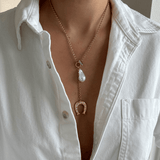 Horseshoe crystal freshwater pearl necklace 18K GP
