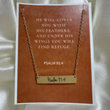 Psalm 91:4 gold bar necklace