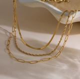 3 Layered in paperclip, twisted, & herringbone 18K GP
