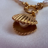 Freshwater pearl seashell  inlay 18k gold plated