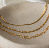 3 Layered in paperclip, twisted, & herringbone 18K GP