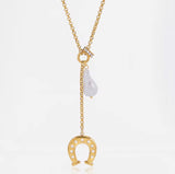 Horseshoe crystal freshwater pearl necklace 18K GP