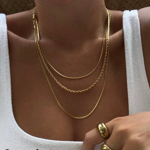 Minimalist 3 Layer 18K gold necklace